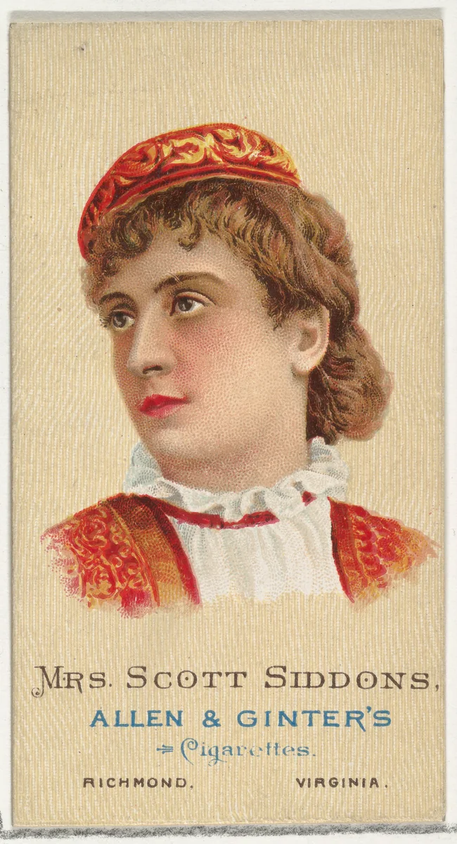 Mrs. Scott Siddons, from World's Beauties, Series 2 (N27) for Allen & Ginter Cigarettes by Allen & Ginter, print, 1888
