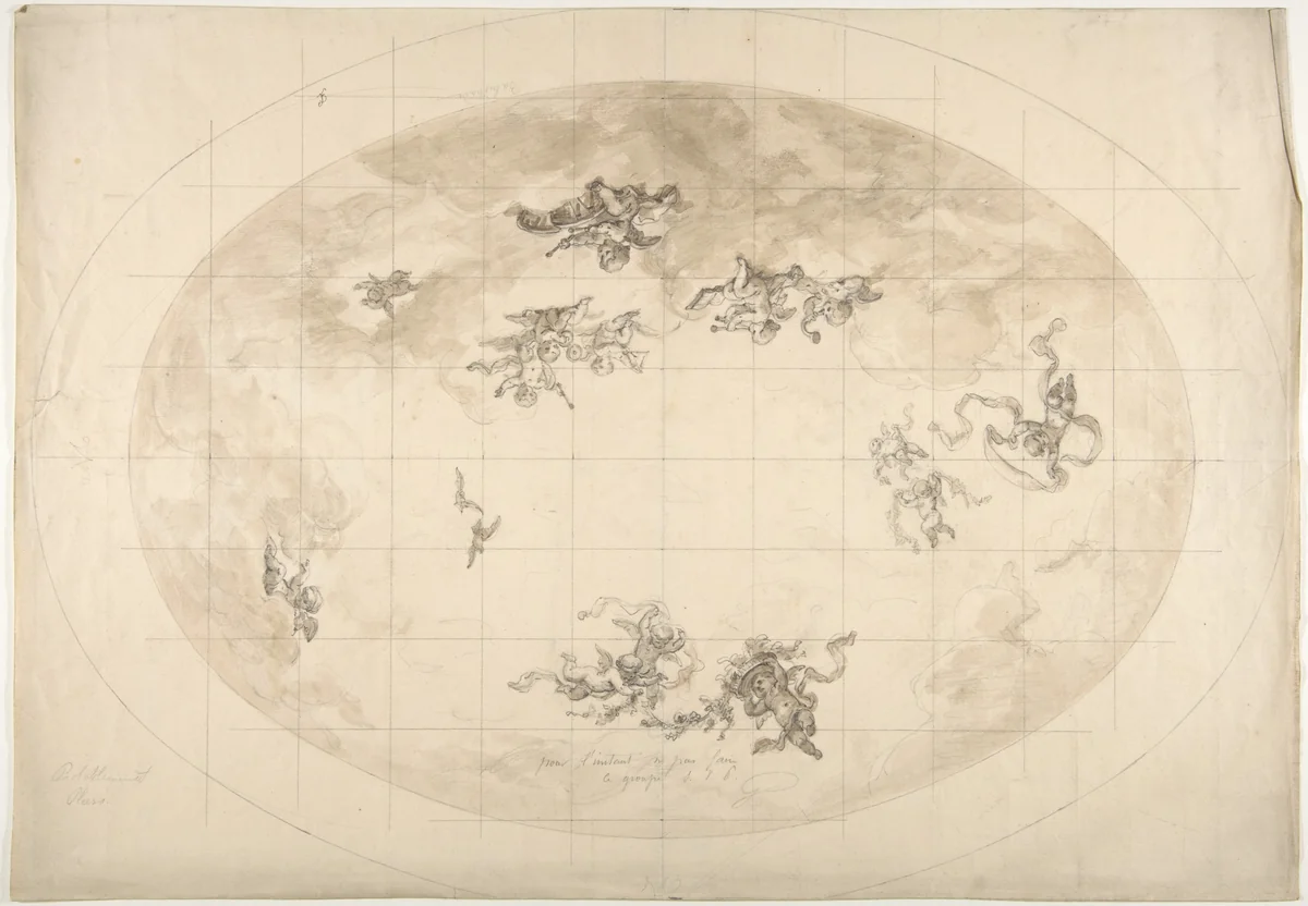 Design for an Oval Ceiling, probably for Pless Residence by Jules-Edmond-Charles Lachaise, drawing, 1850-1900