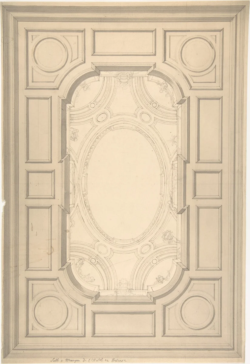Design for Trompe L'Oeil Ceiling for Dining Room, Hôtel de Trévise by Jules-Edmond-Charles Lachaise, drawing, 1850-1910
