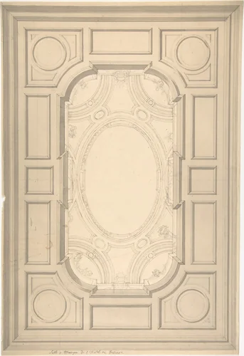 Design for Trompe L'Oeil Ceiling for Dining Room, Hôtel de Trévise by Jules-Edmond-Charles Lachaise, drawing, 1850-1910
