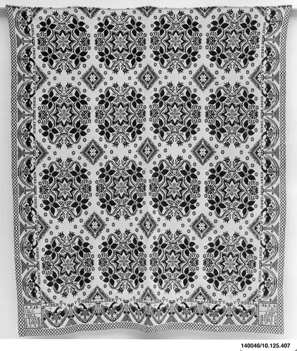 Coverlet, Lilies of France pattern with Eagle and Liberty borders by Peter van Doren, artwork, 1838