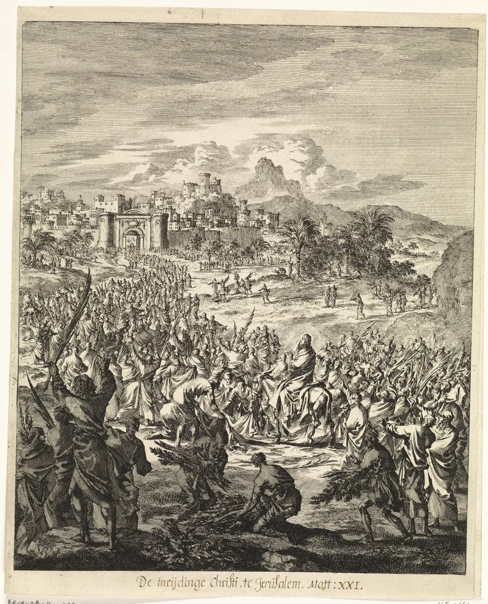 Intocht van Christus in Jeruzalem by Jan Luyken, print, 1708