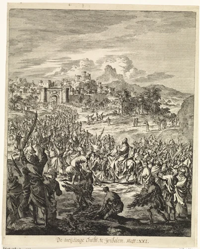 Intocht van Christus in Jeruzalem by Jan Luyken, print, 1708