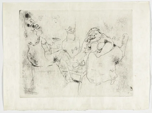 The Morning Tea (Le Thé du matin), plate XVIII (supplementary suite) from Les Âmes mortes by Marc Chagall, illustrated book, 1923