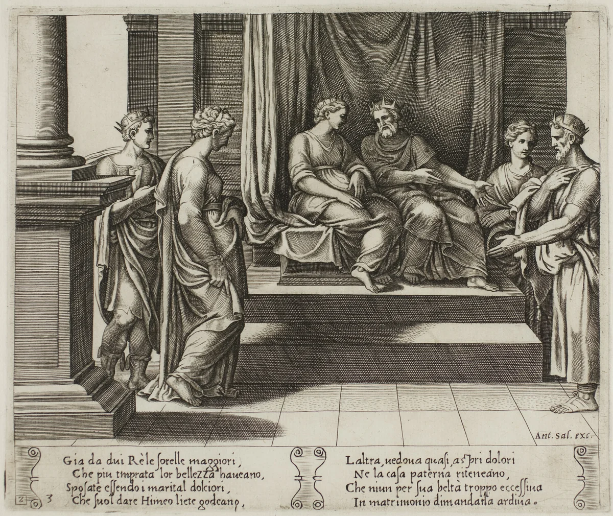 The Two Sisters of Psyche are Married to Kings; ...Psyche is Presented to a King by Raffaello Sanzio, print, 1530-1540