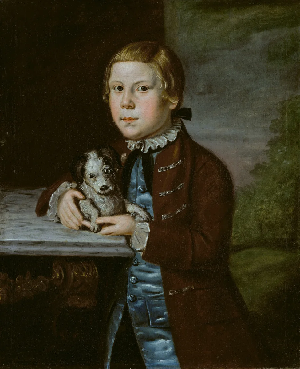 Boy of Hallett Family with Dog by Artist Unknown, painting, 1766-1776