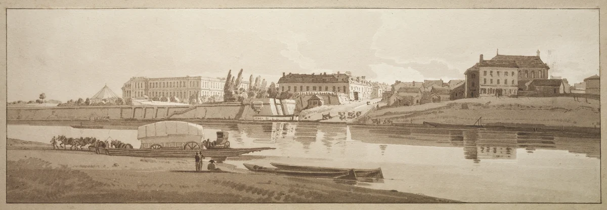 A Selection of Twenty of the Most Picturesque Views in Paris: View of the Palace & Village of Choisi on the Banks of the Seine by Thomas Girtin, print, 1802