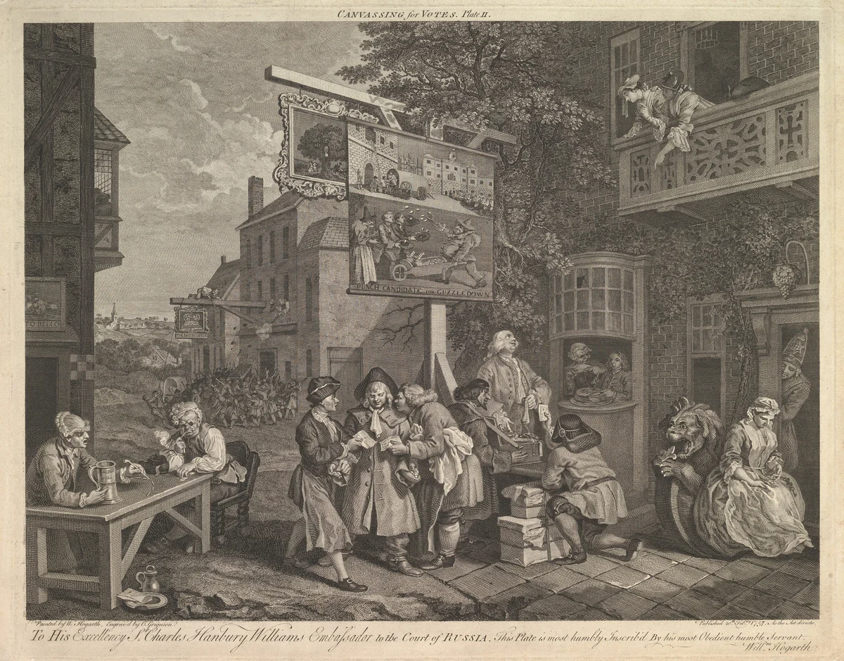 Canvassing for Votes, Plate II: Four Prints of an Election by Charles Grignion, print, 1757
