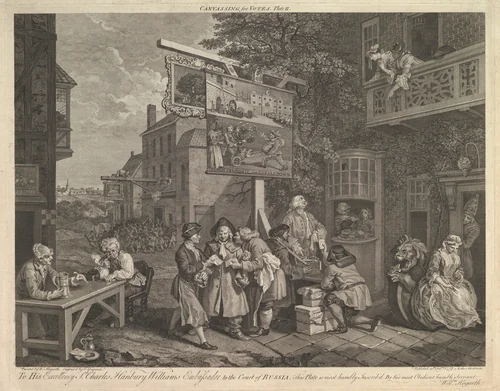 Canvassing for Votes, Plate II: Four Prints of an Election by Charles Grignion, print, 1757