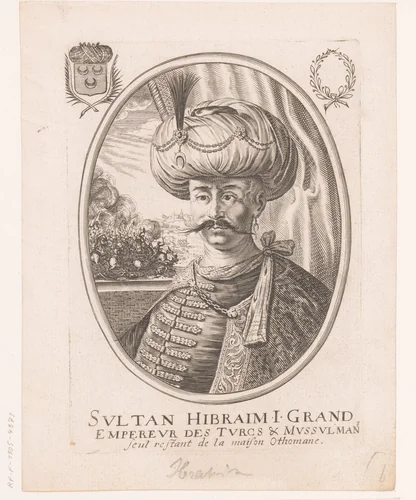 Portret van Ibrahim I, sultan van het Ottomaanse Rijk by anonymous, print, 1645-1668