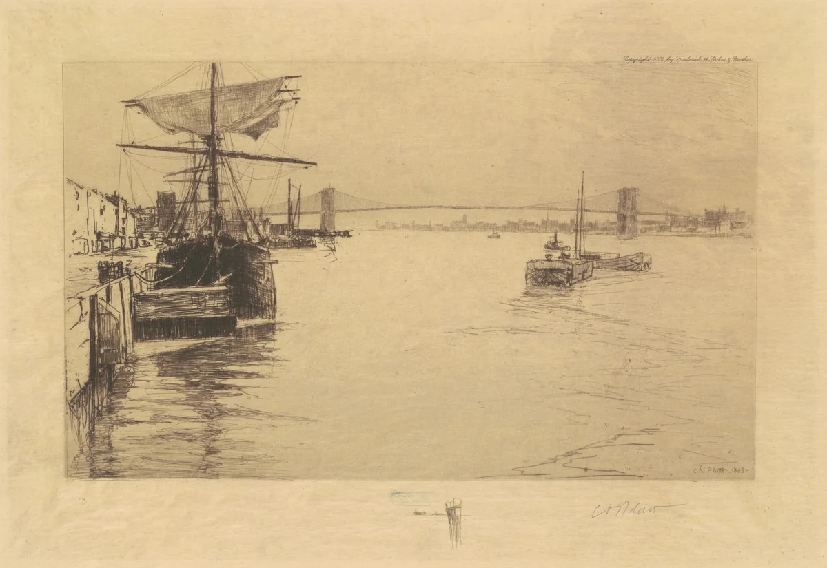 Brooklyn Bridge by Charles A. Platt, print, 1888