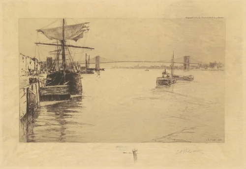 Brooklyn Bridge by Charles A. Platt, print, 1888