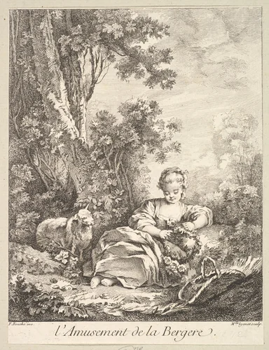 The Amusement of a Shepherd Girl by Marie Madeleine Igonet, print, 1744-1760