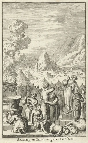 Zalving en inwijding van priesters by Jan Luyken, print, 1682