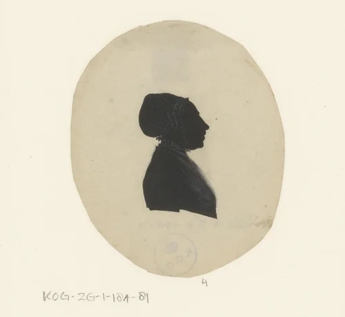 Silhouetportret van een onbekende vrouw met muts by anonymous, drawing, 1775-1849