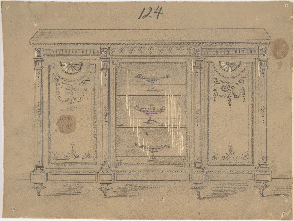 Cabinet Design with Glass Center Door by anonymous, drawing, 1800-1900