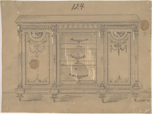 Cabinet Design with Glass Center Door by anonymous, drawing, 1800-1900