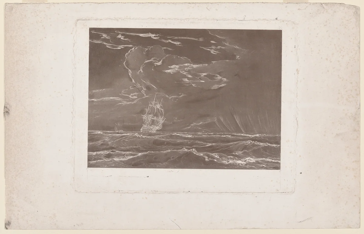 Ship in a Squall by Seth Wells Cheney, print, 1810-1856