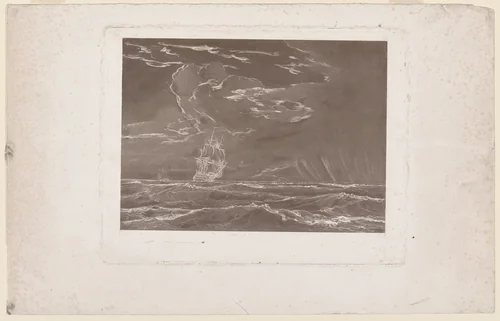 Ship in a Squall by Seth Wells Cheney, print, 1810-1856