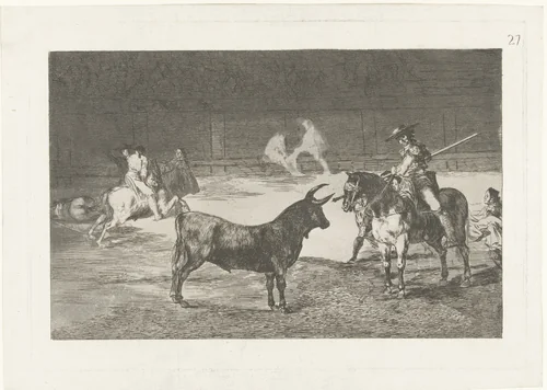 Fernando del Toro daagt een stier uit by Francisco de Goya, print, 1811-1816