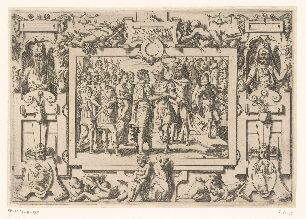 Aietes en Medea ontvangen de Argonauten op Colchis by Unknown, print, 1563