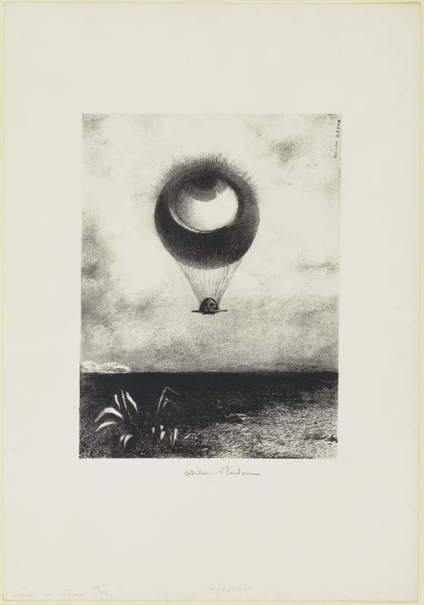 The Eye like a Strange Balloon Mounts toward Infinity (L'Œil, comme un ballon bizarre se dirige vers l'infini) by Odilon Redon, print, 1882