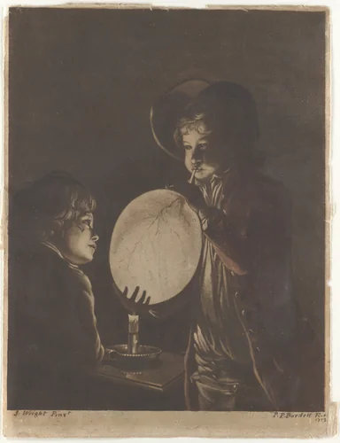Two Boys Blowing a Bladder by Candle-light by Peter Perez Burdett, print, 1773