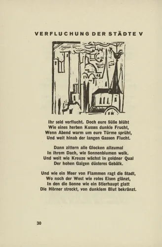 Curse Against the Cities V (Verfluchung der Städte V) (headpiece, page 30) from Umbra vitae (Shadow of Life) by Ernst Ludwig Kirchner, illustrated book, 1924