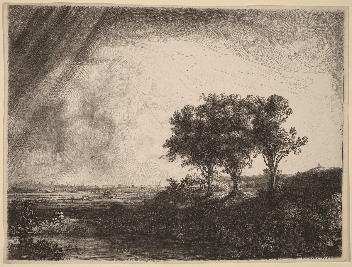 The Three Trees by Rembrandt van Rijn, print, 1643