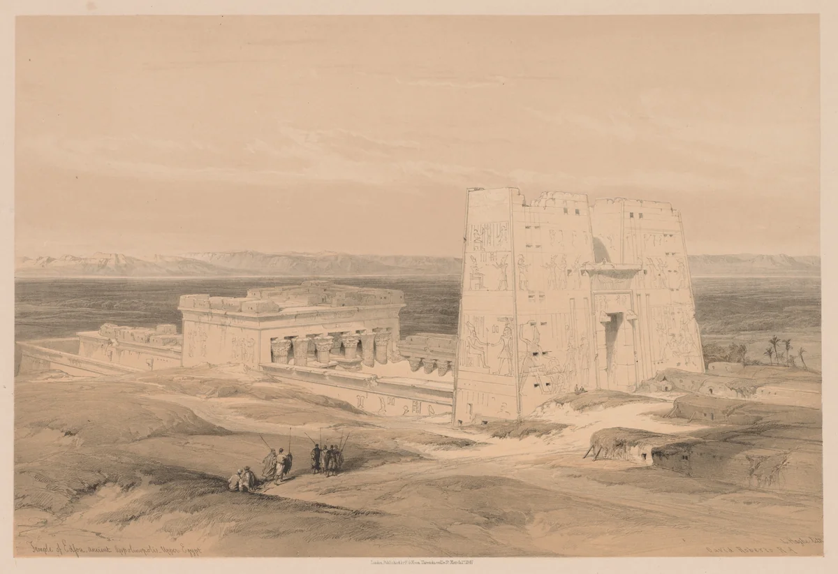 Egypt and Nubia: Volume I - No. 34, Temple of Edfou. Ancient Appolinopolis, Upper Egypt by Louis Haghe, print, 1838