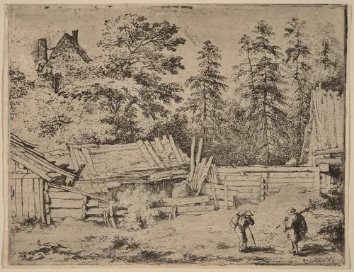 Three Cottages by Allart van Everdingen, print, 1645-1656
