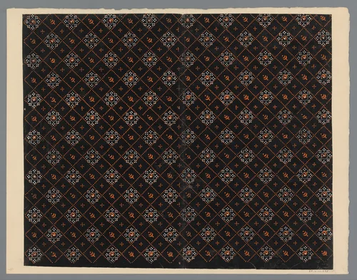 Blad met ruitenpatroon met verschillende motieven als veldvulling by anonymous, other, 1800-1900