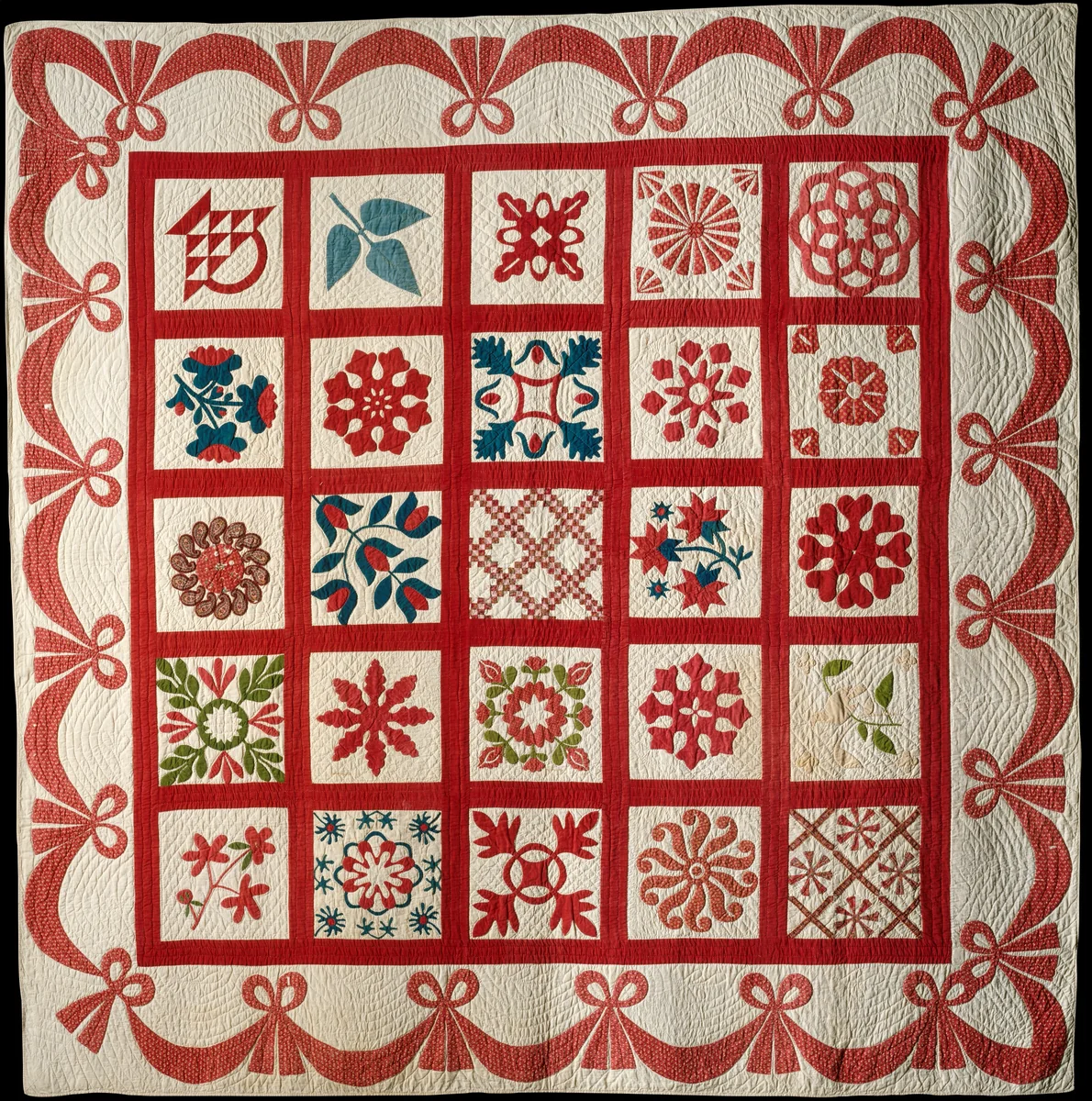 Quilt, Album pattern by First Reform Churches of Fishkill and Hopewell, artwork, 1852-1860
