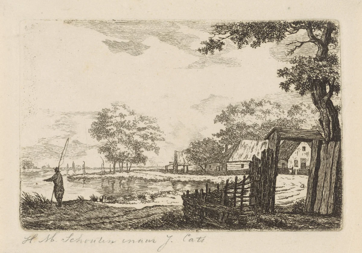 Landschap met visser by Hendrik Marcus Schouten, print, 1806-1835