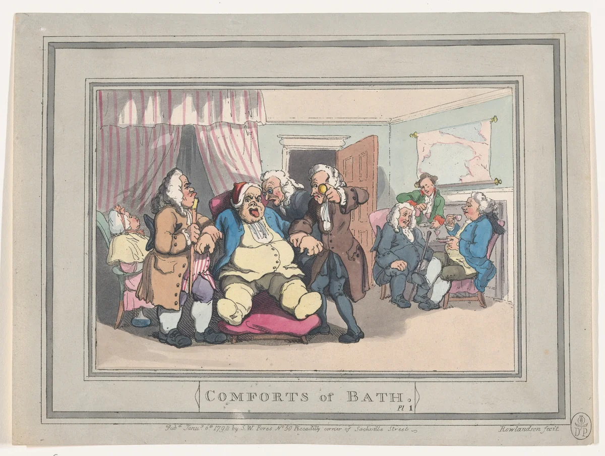 Comforts of Bath, Plate 1 by Thomas Rowlandson, print, 1798