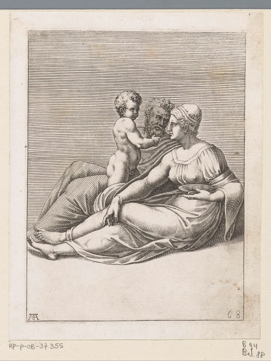 Vrouw en man met een kind by Unknown, print, 1585
