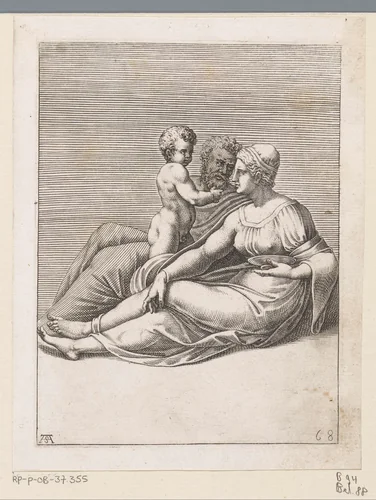 Vrouw en man met een kind by Unknown, print, 1585
