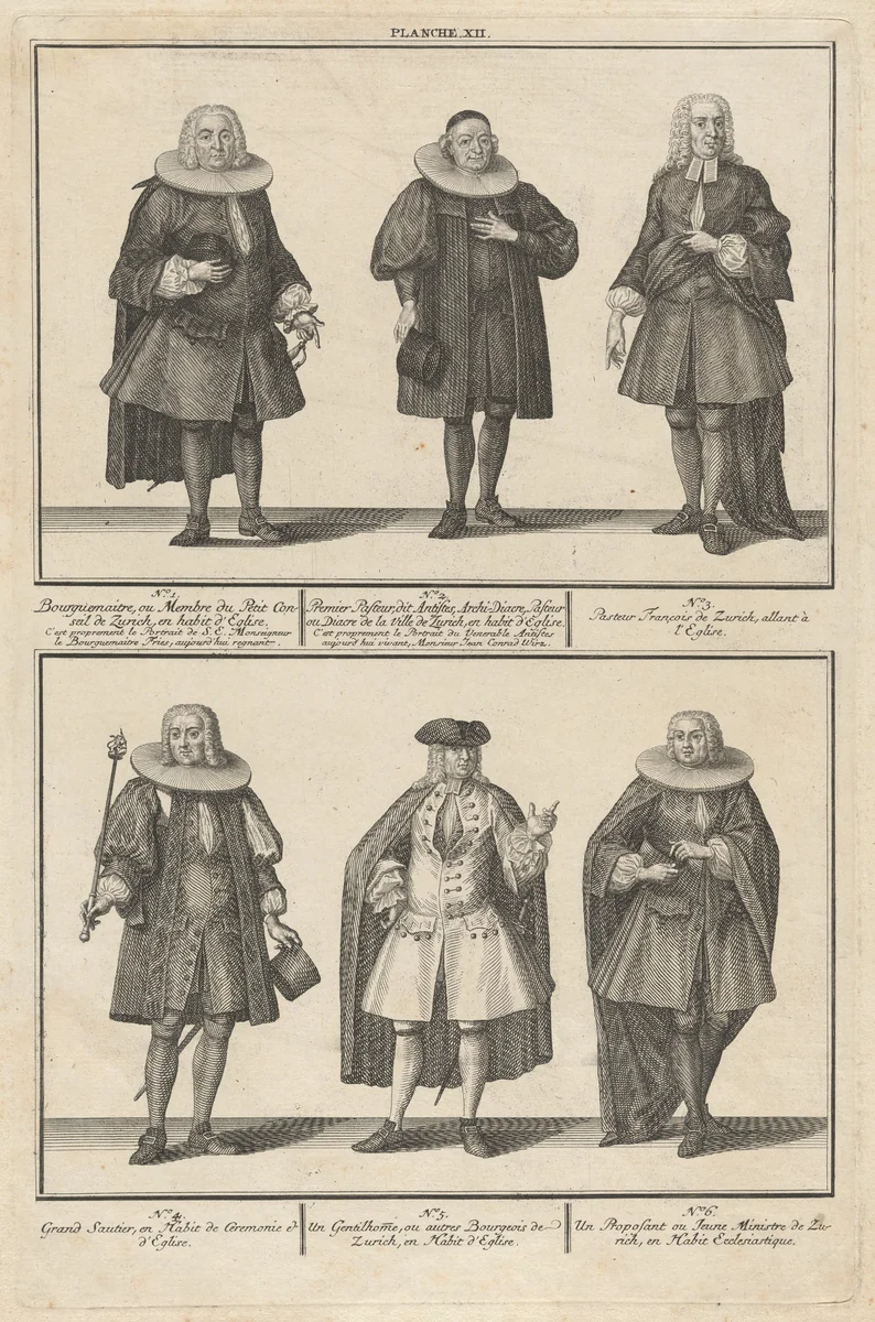 Costumes of the Men of the Reformed Church by David Herrliberger, print, 1751