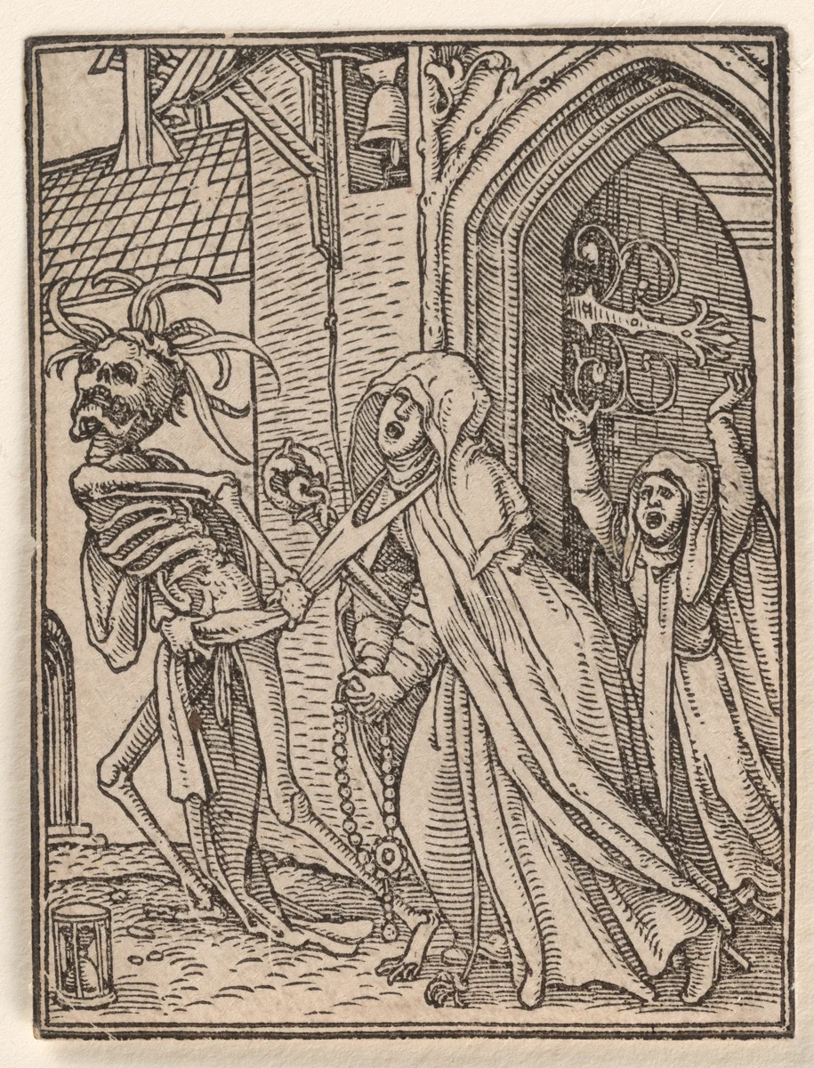 The Abbess, from "The Dance of Death" by Hans Holbein the Younger, print, 1521-1538