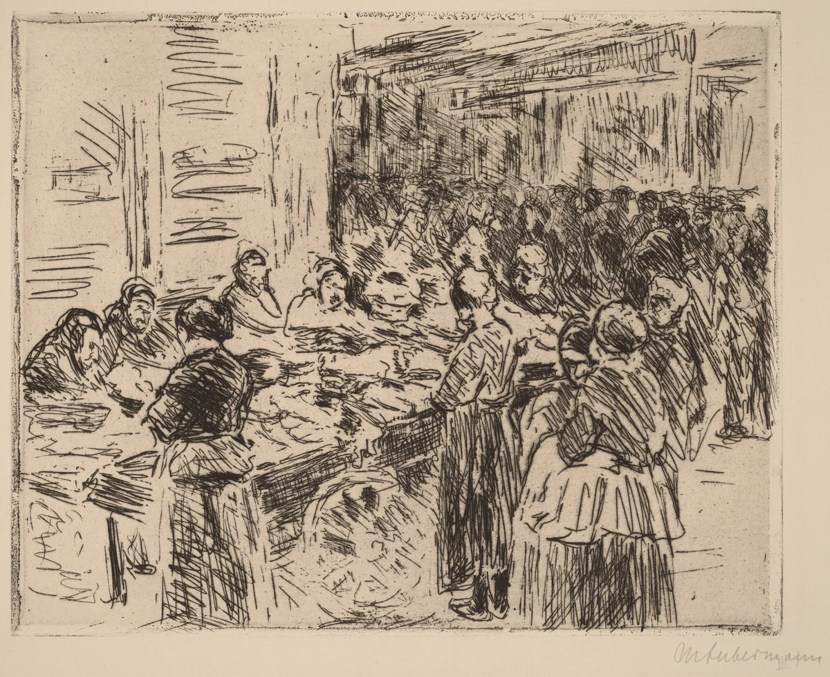 From the Jewish Quarter in Amsterdam: Fishmarket on the Street Corner by Max Liebermann, print, 1908
