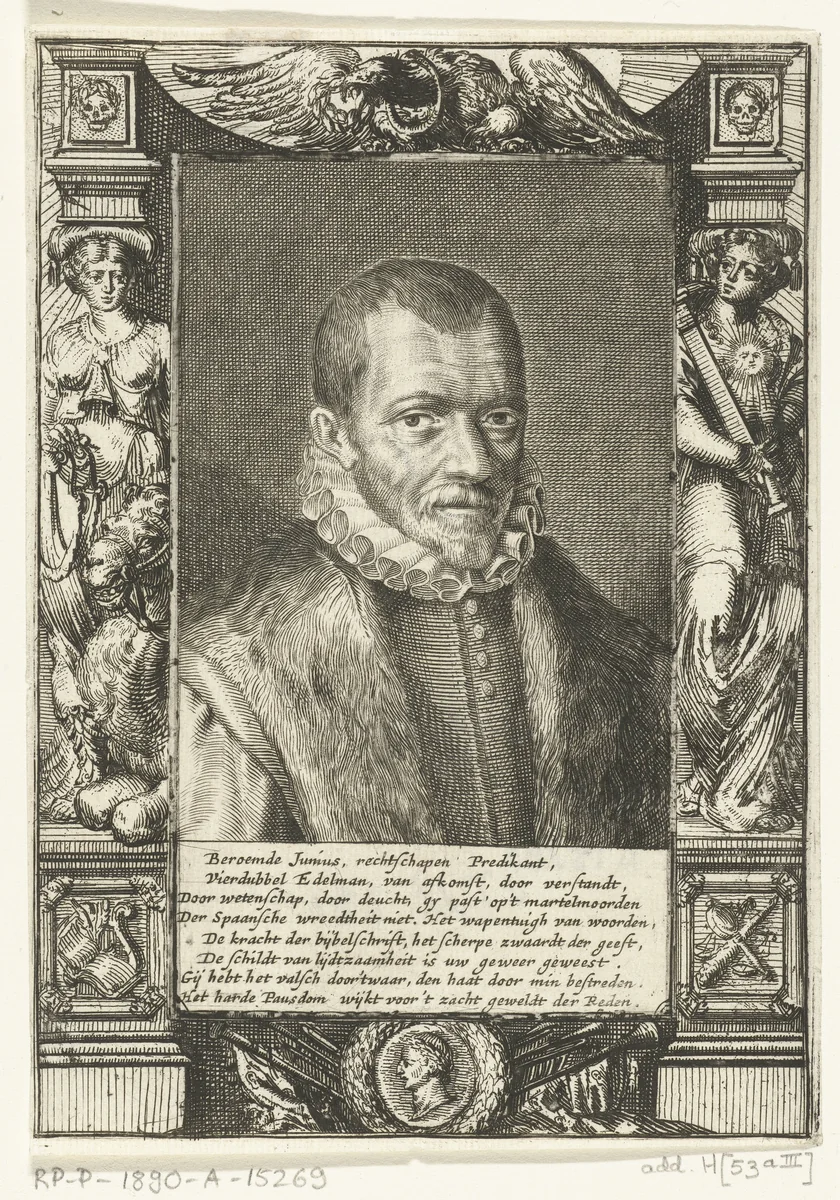 Portret van Franciscus Junius (I) by Hendrik Bary, print, 1657-1707