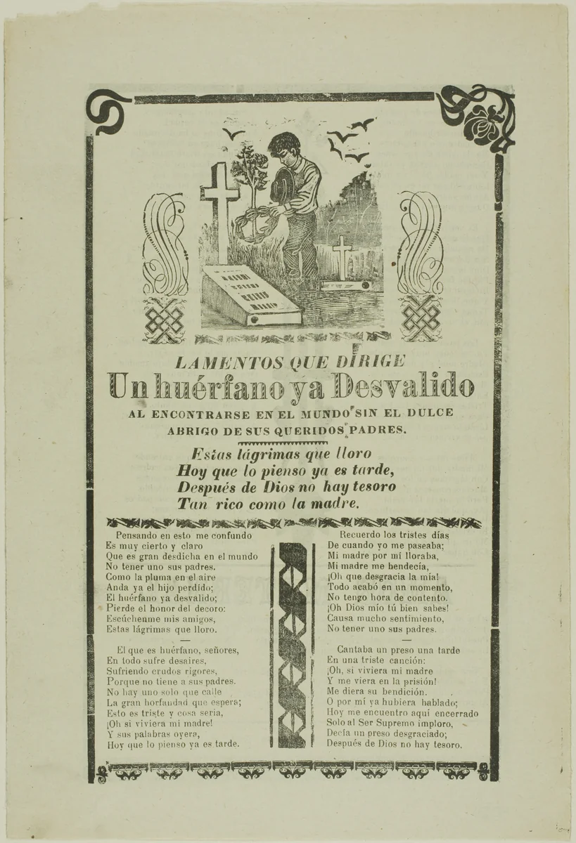 Laments of a Helpless Orphan by Manuel Manilla, print, 1850-1900