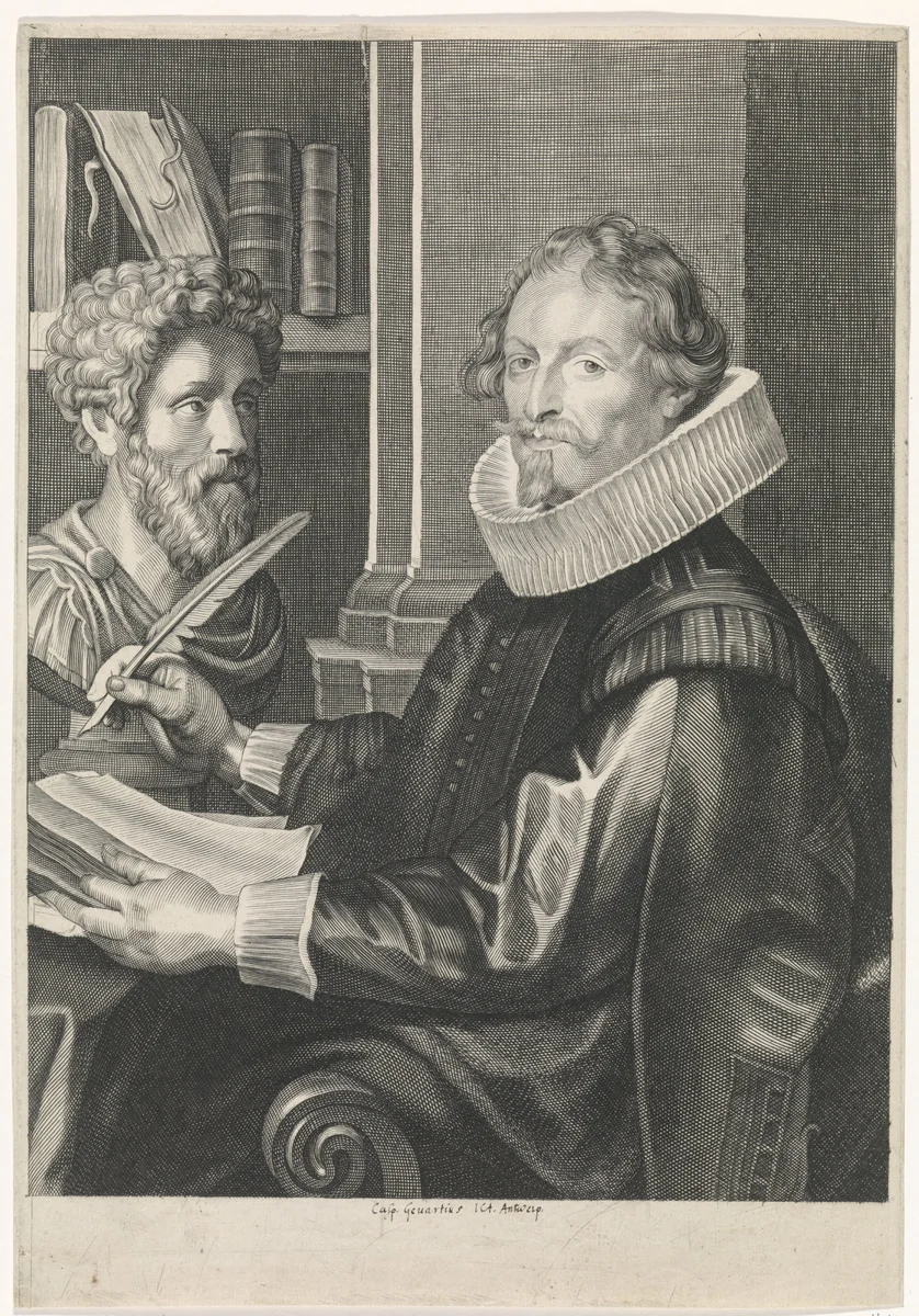 Portret van Jan-Gaspar Gevartius by Paulus Pontius, print, 1616-1657