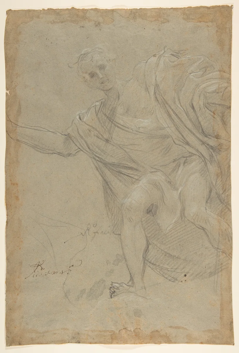 Standing Draped Male Figure by Baldassarre Franceschini, drawing, 1545-1555