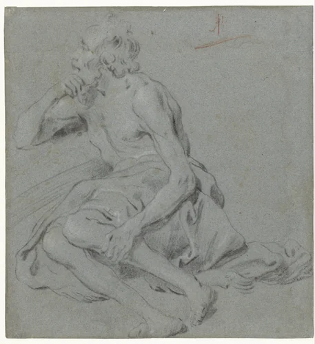 Zittende oude man met kleed over zijn schoot by Govert Flinck, drawing, 1657-1659