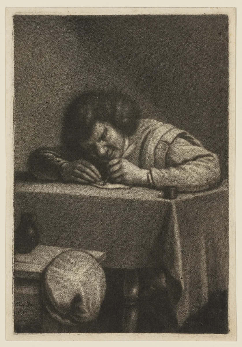 Man at a Table Writing by Wallerant Vaillant, print, 1635-1677