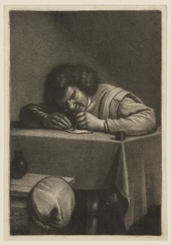 Man at a Table Writing by Wallerant Vaillant, print, 1635-1677