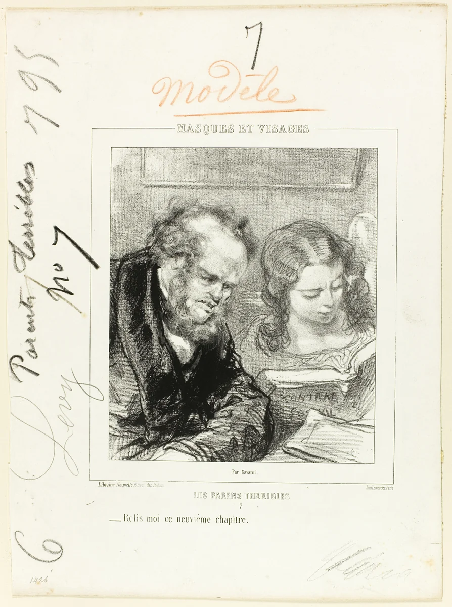 Les-Parents-Terribles series: Will you read that chapter over again... by Paul Gavarni, print, 1853