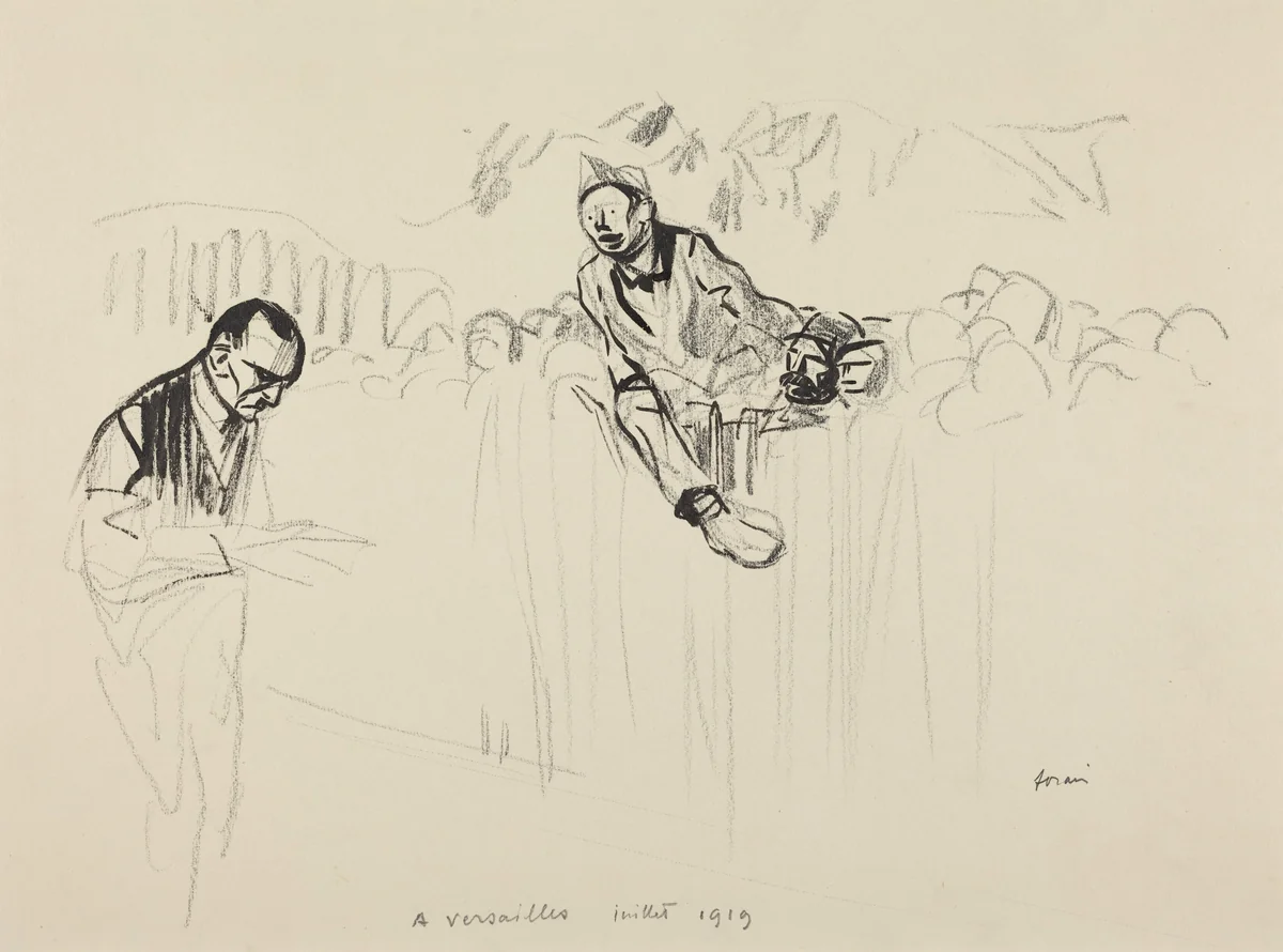 A Versailles juillet 1919 by Jean-Louis Forain, drawing, 1919