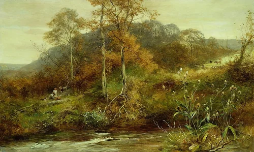 Autumn River Scene, The Brook by David Bates, painting, 1889